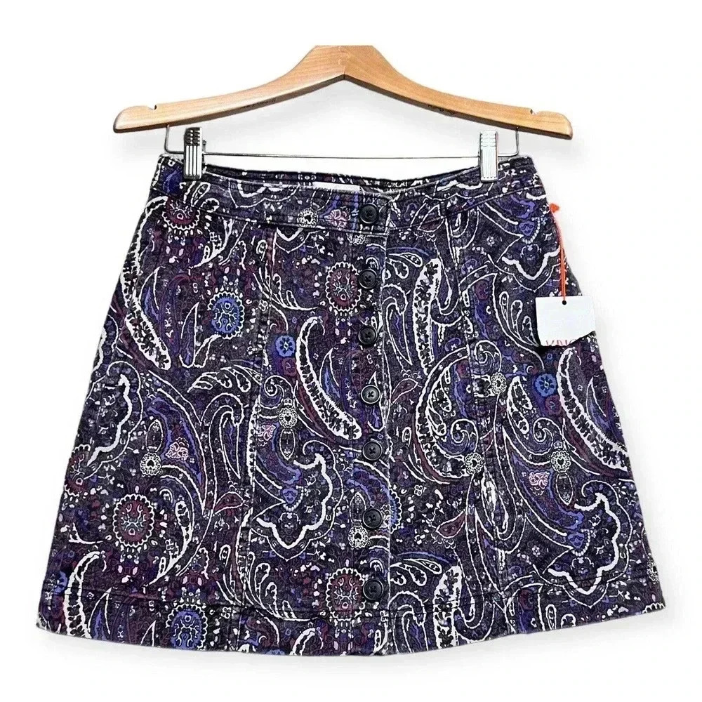 Knox Rose Womens Purple Paisley Corduroy Mini Skirt Sz 6 Nwt Bohemian 70S